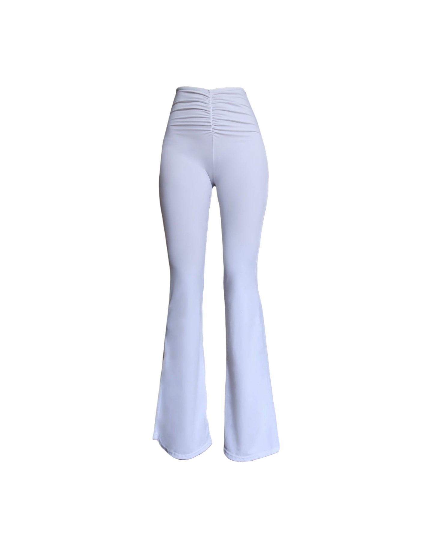 White luxury beachwear long trousers for women made in Italy with draped detail in recycled lycra econyl