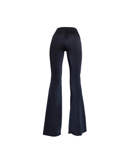 Black luxury beachwear long trousers for women made in Italy with draped detail in recycled lycra econyl