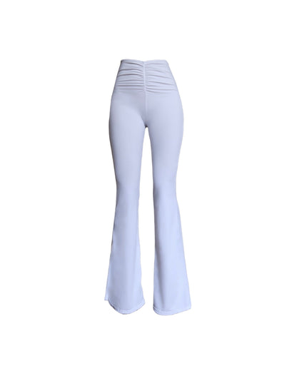 White luxury beachwear long trousers for women made in Italy with draped detail in recycled lycra econyl