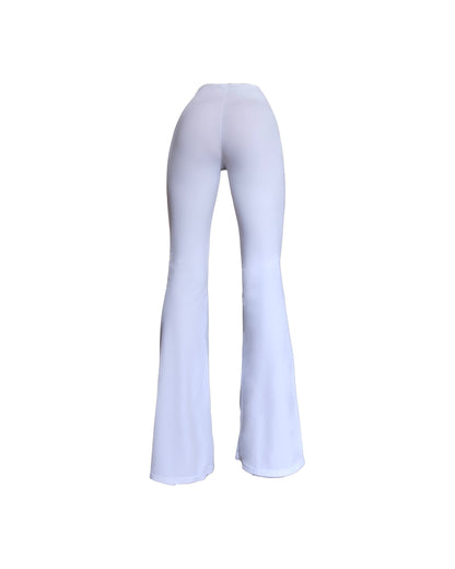 White luxury beachwear long trousers for women made in Italy with draped detail in recycled lycra econyl