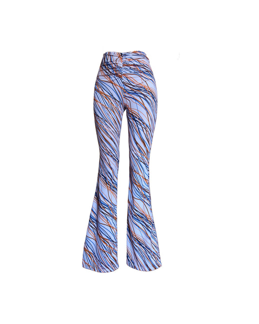 Multicoloured fantasy luxury beachwear long trousers for women made in Italy with draped detail in recycled lycra econyl