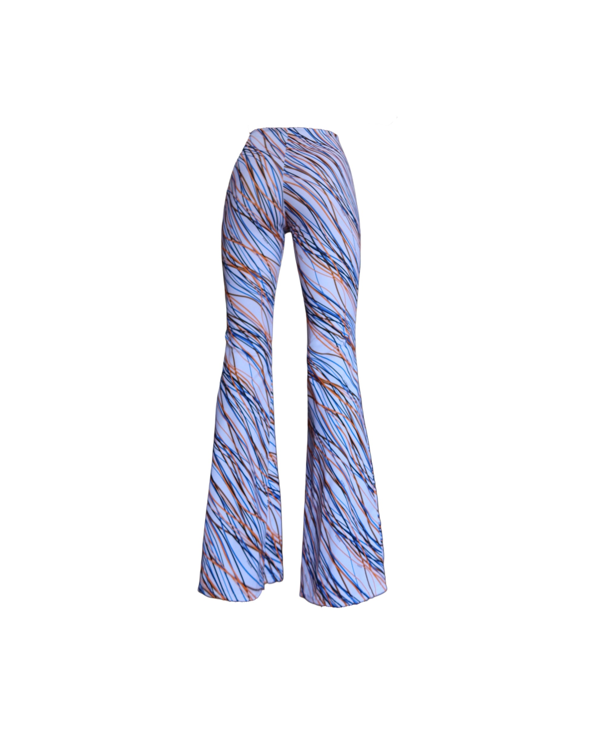 Multicoloured fantasy luxury beachwear long trousers for women made in Italy with draped detail in recycled lycra econyl