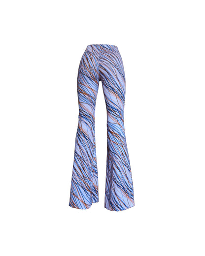 Multicoloured fantasy luxury beachwear long trousers for women made in Italy with draped detail in recycled lycra econyl