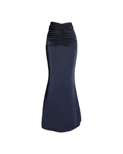 Black luxury beachwear long skirt for women made in Italy with draped detail in recycled lycra econyl